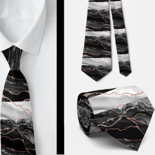 Corbata Mármol Elegante de Brillo en Rosa Dorado y Blanco