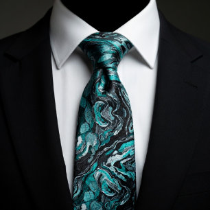 Corbata Mármol Giratorio Elegante Turquesa y Negro