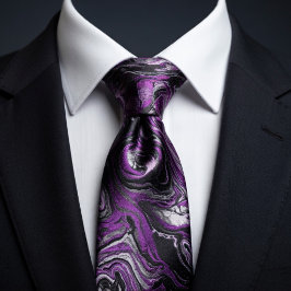 Corbata Mármol Giratorio Morado y Negro Elegante