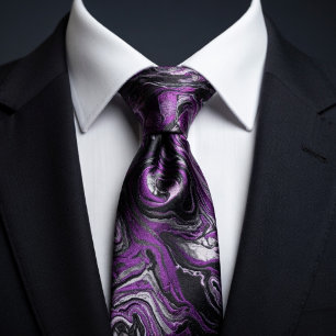 Corbata Mármol Giratorio Morado y Negro Elegante
