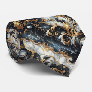Corbata Mármol negro, blanco y dorado profesional