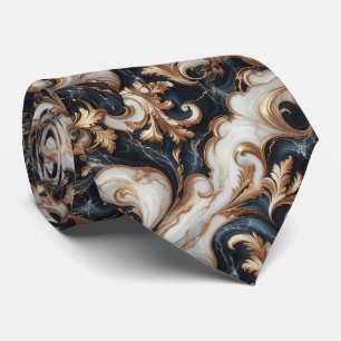 Corbata Mármol negro, blanco y dorado profesional