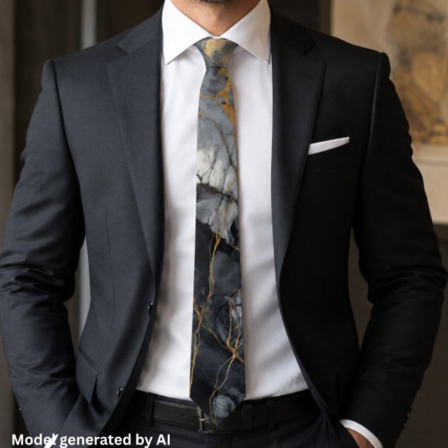 Corbata Mármol negro gris dorado elegante (Subido por el creador)