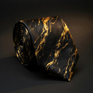 Corbata Mármol Negro y Dorado   Vena de Oro Líquido de Luj