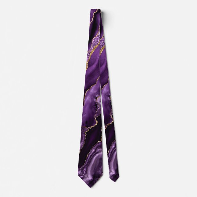 Corbata Mármol Purpurina de oro morado con cuello de aguja (Anverso)