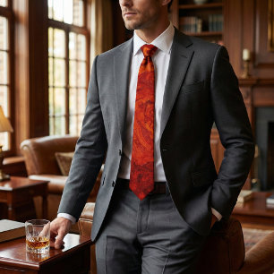Corbata Mármol Rojo Naranja Fuego: Diseño de Remolino Abst