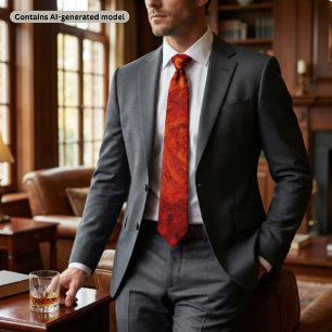 Corbata Mármol Rojo Naranja Fuego: Diseño de Remolino Abst