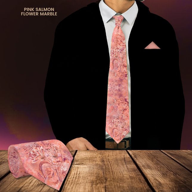Corbata Mármol rosa de flores rosadas de salmón (Pink Salmon Pink Flower Marble Neck Tie)