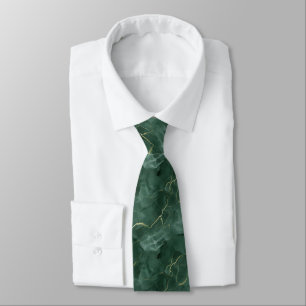 Corbata Mármol Verde Dorado Remolino Hombre