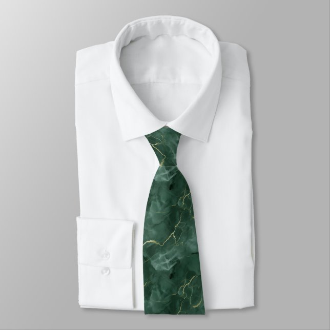 Corbata Mármol Verde Dorado Remolino Hombre (Atado)