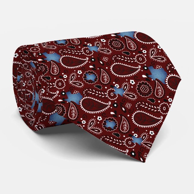Corbata Maroon Bandana y Denim Texas Neck Tie (Enrollado)