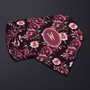 Corbata Maroon Peonies Floral