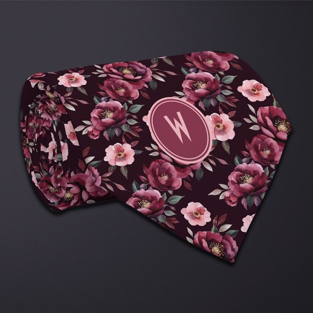 Corbata Maroon Peonies Floral (Subido por el creador)
