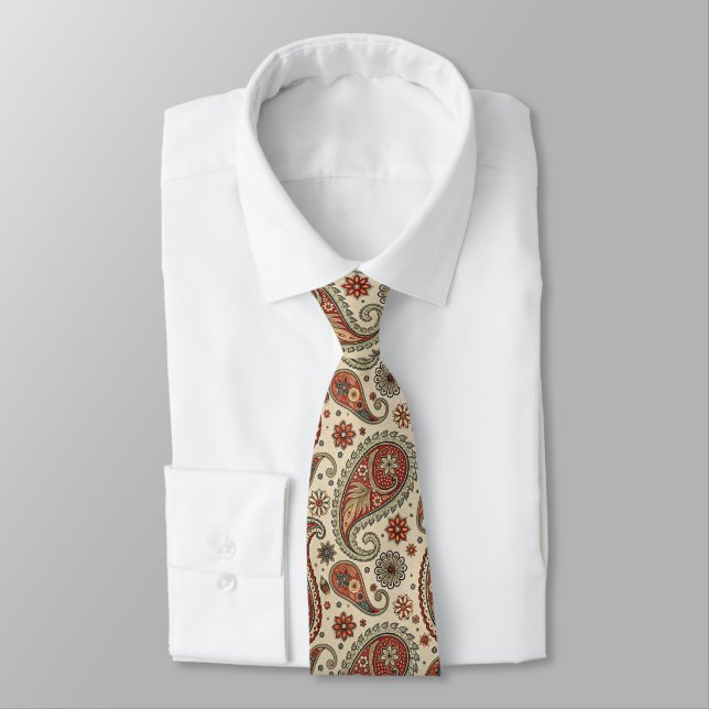 Corbata Maroón y beige paisley  (Atado)
