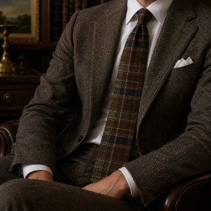 Corbata Marrón Azul Marino Verde Tartán Cuadros Multicolor