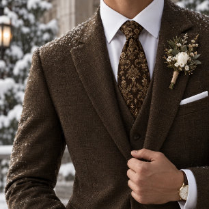 Corbata Marrón Chocolate Ornate Botánico Damask