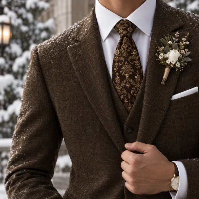 Corbata Marrón Chocolate Ornate Botánico Damask (Subido por el creador)