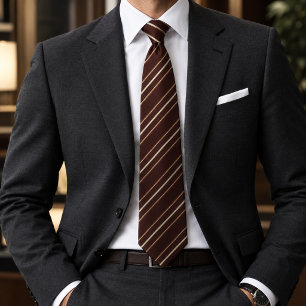 Corbata Marrón chocolate rico y beige multiraya