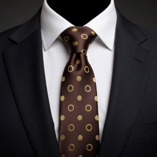 Corbata Marrón Chocolate y Lunares Dorados