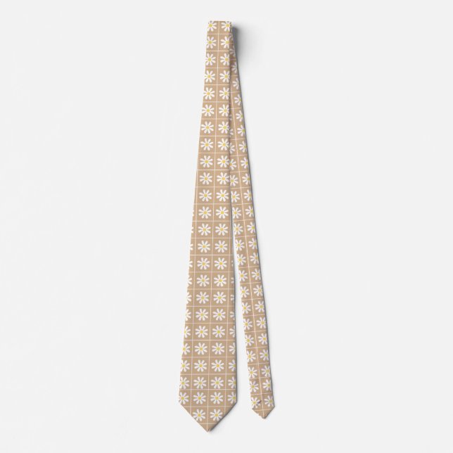 Corbata marrón con estampado floral blanco diminut (Anverso)