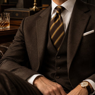 Corbata Marrón Espresso Dorado Ornato con Raya Diagonal