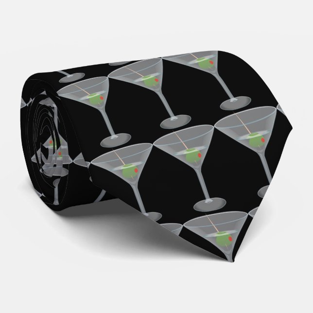 Corbata martini con aceitunas. fondo negro (Enrollado)