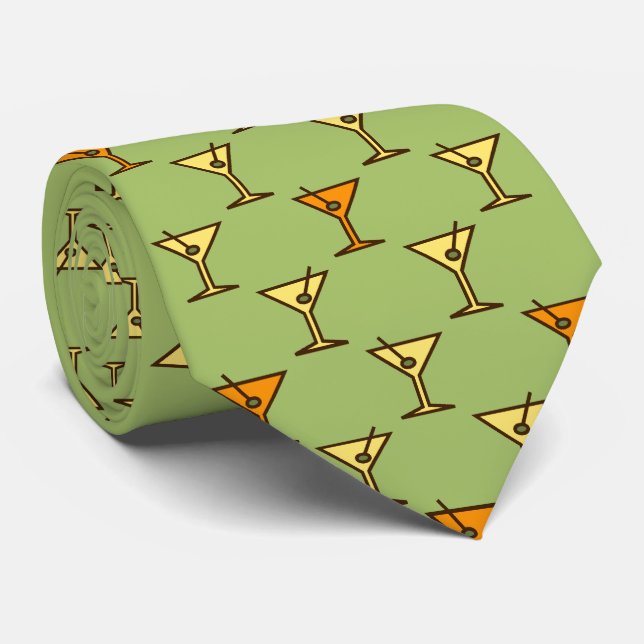 Corbata Martini Time Fifties Cocktail Moss Green de dos la (Enrollado)
