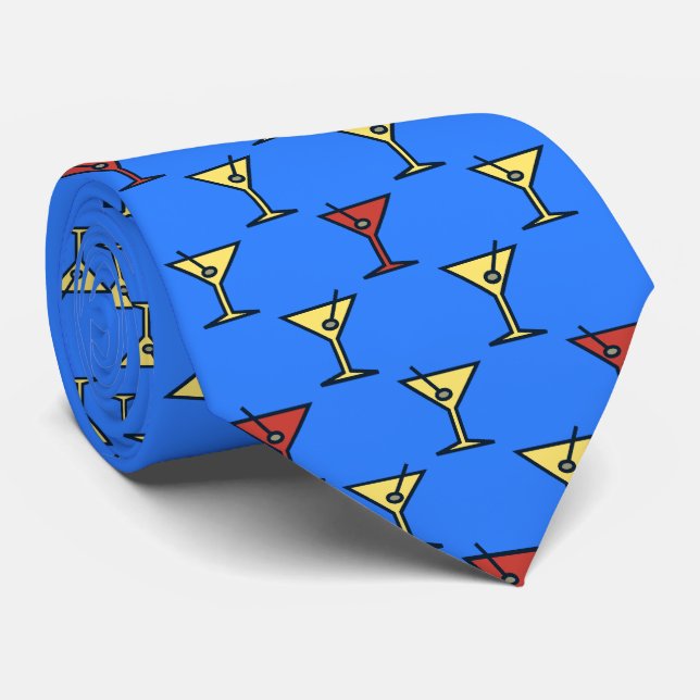 Corbata Martini Time Fifties Cocktail Ocean Blue a dos lad (Enrollado)
