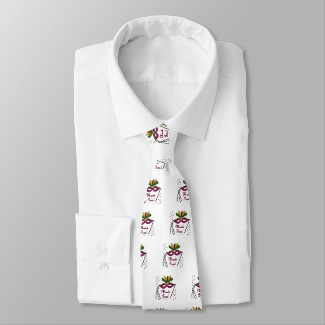 Corbata Máscara de Mardi Gras Plumas Cuentas (Atado)