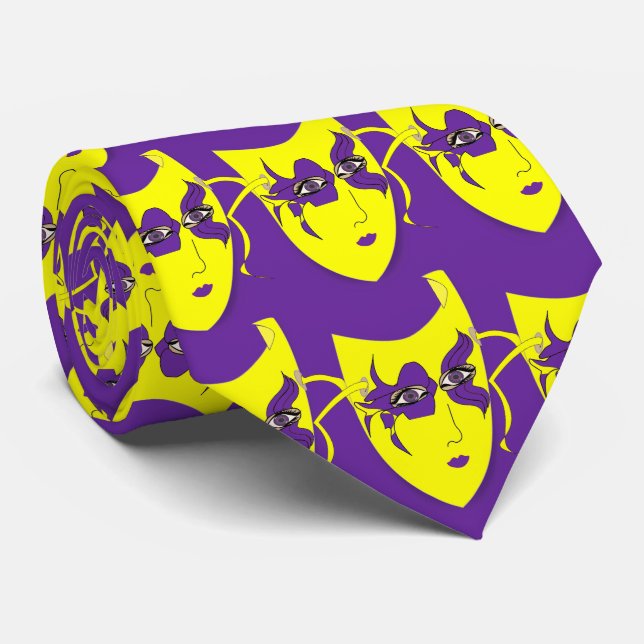 Corbata Máscara del Carnaval de Mardi Gras sobre el lazo d (Enrollado)