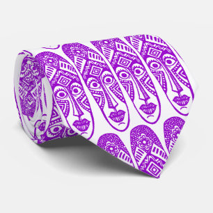 Corbata Máscaras de Tiki sorprendidas - morado en blanco
