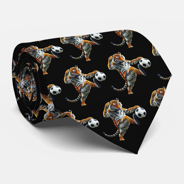 Corbata Mascota de Bengala Tigre con bola de fútbol (Enrollado)