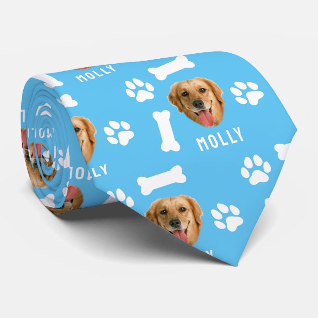 Corbata Mascota de perro personalizado foto y nombre azul (Enrollado)