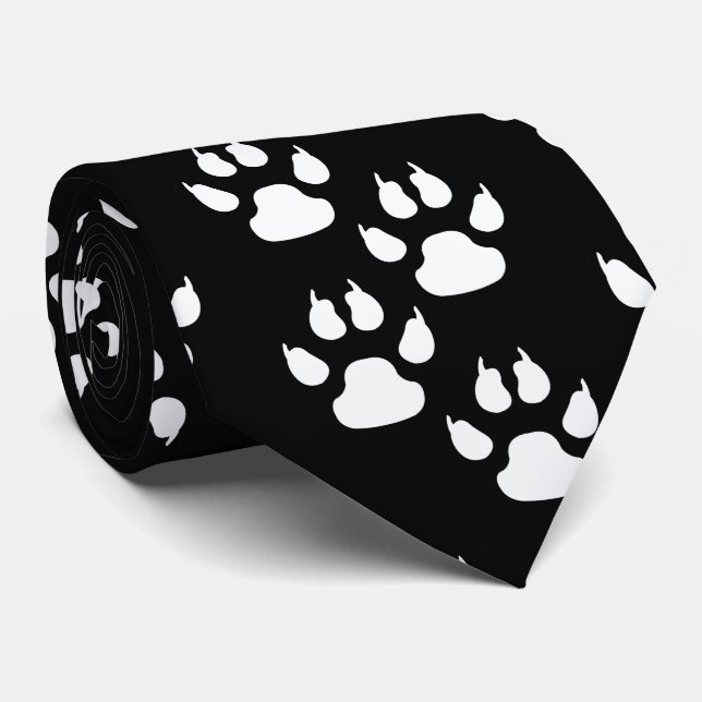 Corbata Mascota Deportiva Blanca Paw De CLAW Sobre Negro (Enrollado)
