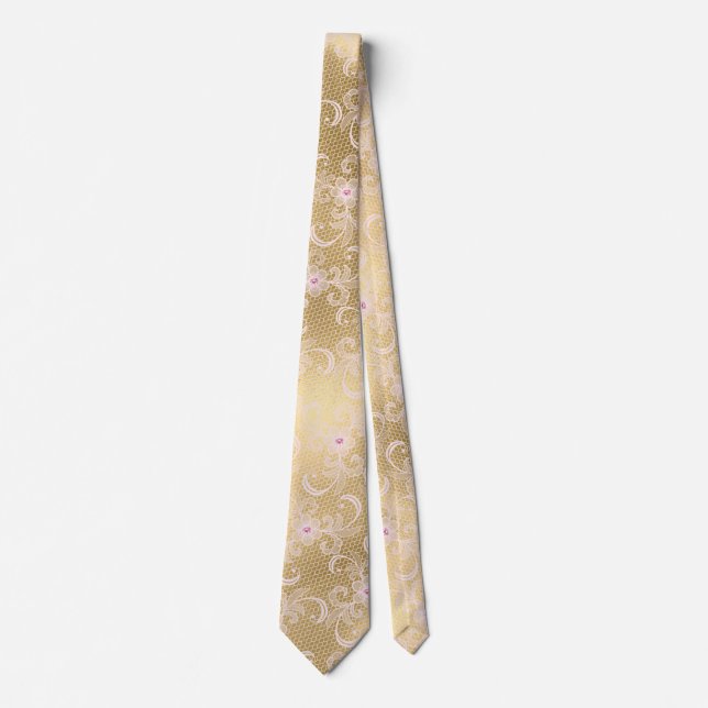 Corbata masculina de encaje dorado elegante (Anverso)