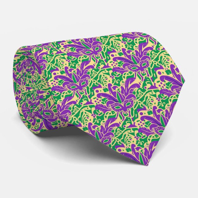 Corbata Masked Mischief Mardi Gras Tie (Enrollado)