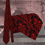 Corbata Matrimonio de Damasco Floral Negro y Rojo<br><div class="desc">Una dramática corbata de cuello negro y rojo boda con un brillante patrón rojo de damasco floral sobre un sólido fondo negro.</div>