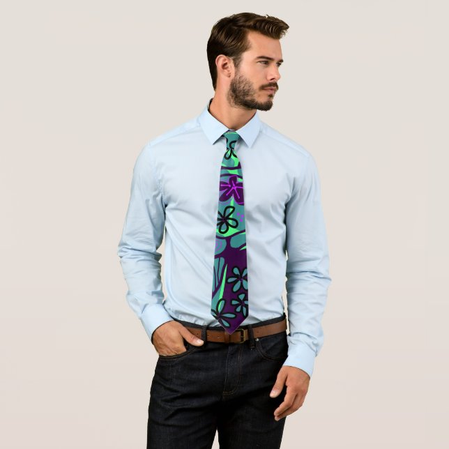Corbata Maximalist Floral Neuro Art - Teal Purple Black (In situ)