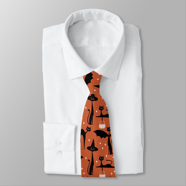 Corbata MCM Halloween Fancy Vestir al Naranja de gatos Min (Atado)