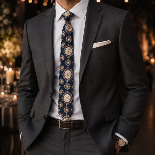 Corbata Medallón Barroco Azul Marino