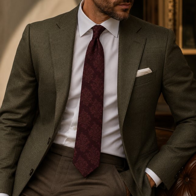 Corbata Medallón de Damasco Borgoña (Subido por el creador)
