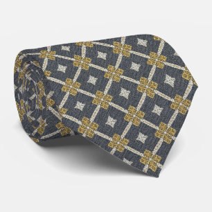 Corbata Medallón de encaje ornamentado gris carbón y dorad
