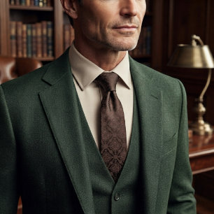 Corbata Medallón de Jacquard Tonal Marrón Espresso