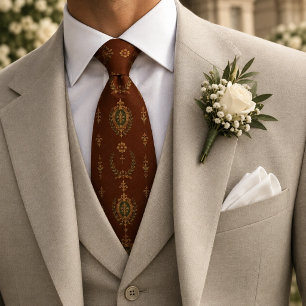 Corbata Medallón de Laurel Cresta Heráldica de Caoba Dorad