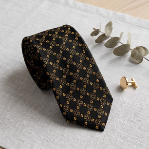 Corbata Medallón Floral Ornamental de Oro Negro de Lujo