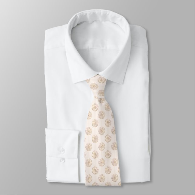 Corbata Medallones de oro rosado con pinstripe en crema (Atado)