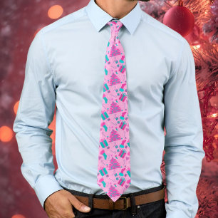 Corbata Medias de Navidad de árbol de Navidad rosa bastón