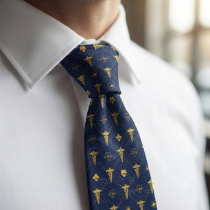 Corbata Médica Azul Marino y Dorado 