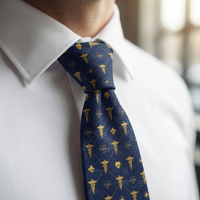 Corbata Médica Azul Marino y Dorado  (Subido por el creador)