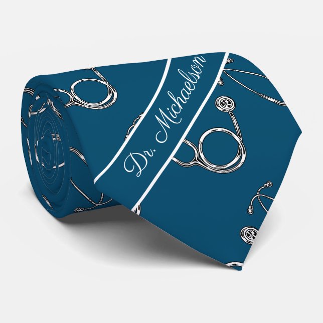 Corbata Médica Médico Patrón de estetioscopio Nombre del m (Enrollado)